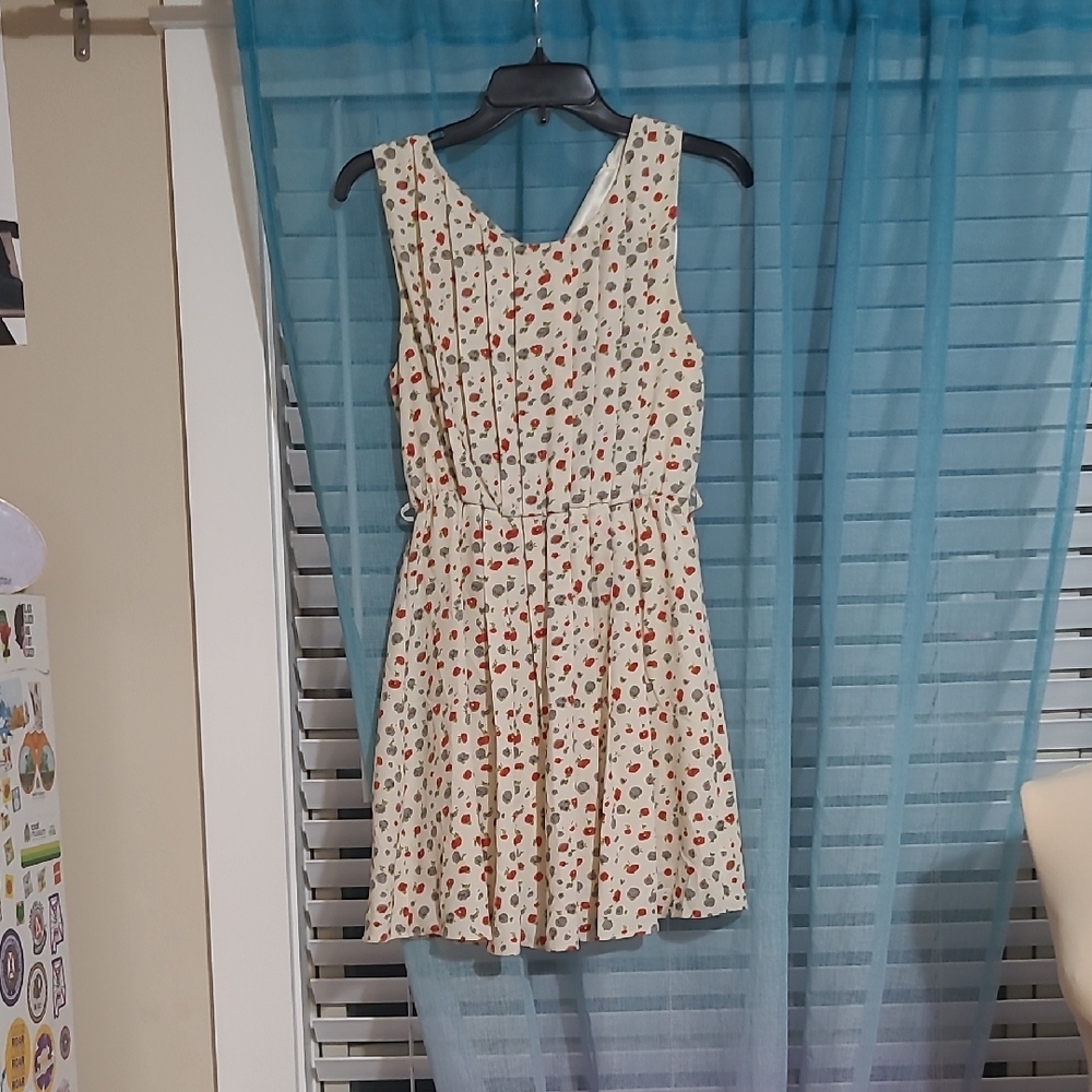 Love Tree Cream Dress with Red and Gray Floral Pattern